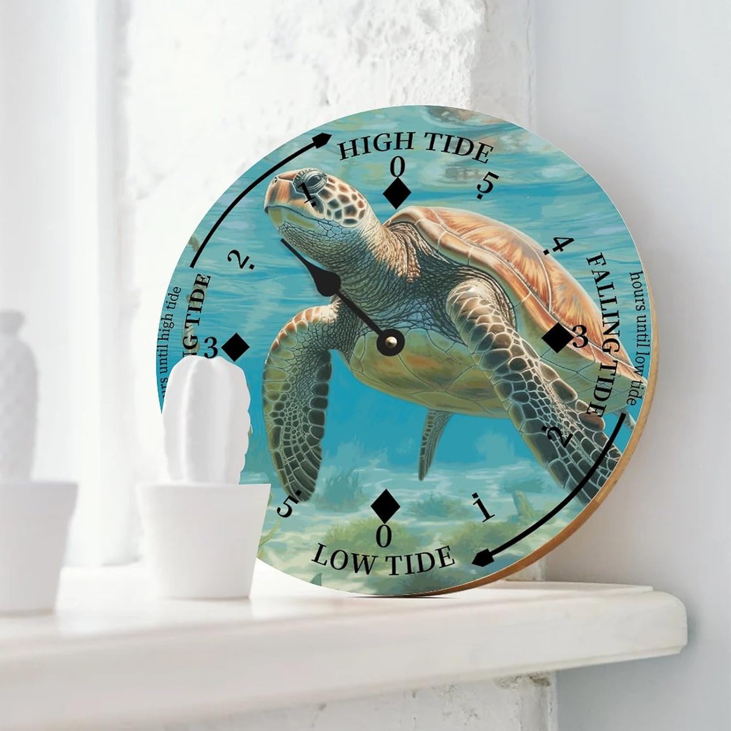 Cheyan Sea Turtle Tide Clock Silent Non-Ticking Battery Operated Wooden Moon Nautical Tide Movement Clock for Sailing Living Room Restaurant Home Decor Wood Wall Art 12x12 in, Style-3, 8m9qeg78nsps