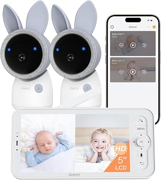 ARENTI Baby Monitor 2 Cameras A4 Set, 2.5K 5G WiFi,360-Color RGB NL,SD Slot | Split Screen, 5 Upgraded Wireless Display, 2.4G&5G with APP, Access Log,1-Click Call, Humidity&Temp Monitoring, AI Tracking