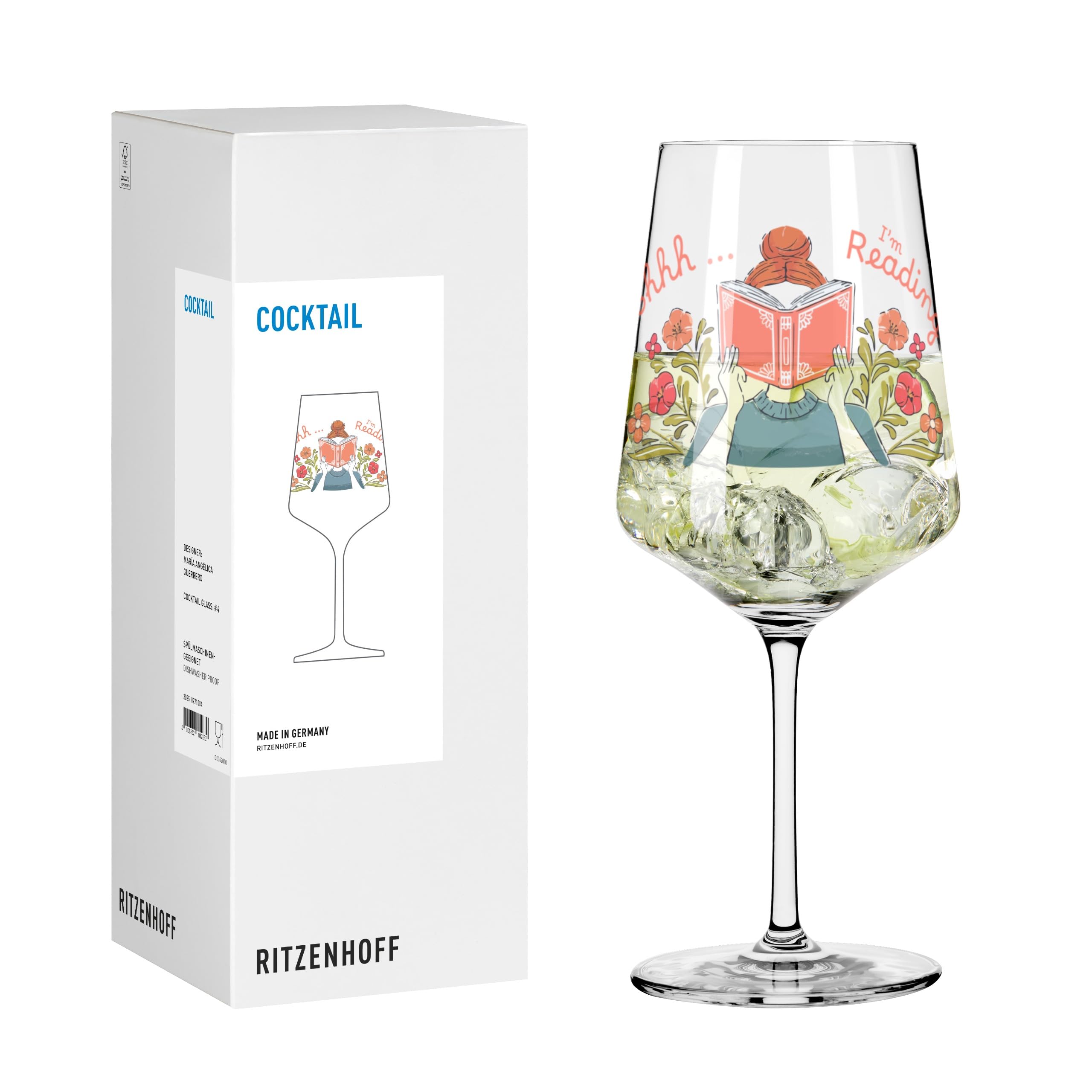Dekomiro Geschenkset 2er Set Cocktailglas Bücher (Inhalt: Ritzenhoff Gläser Glastuch) Küche, Haushalt & Wohnen