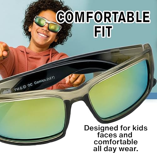 Miniatura 2 de DC Batman - Gafas de sol deportivas para niños, elegantes y duraderas, con protección UV, con funda de transporte suave, con licencia oficial,