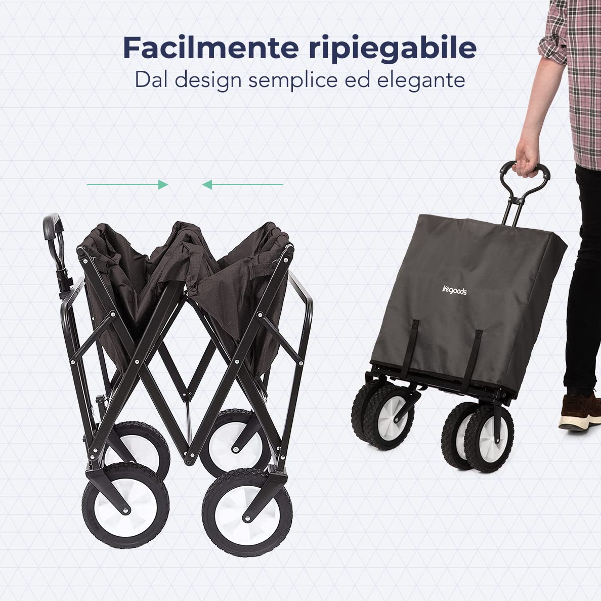 LifeGoods Carrello Spiaggia - Carrello Pieghevole Con Ruote - Carrello Spiaggia Ruote Grandi - Ruote Girevoli - 2 Supporti - Capacità Di Carico Di 70Kg - Grigio