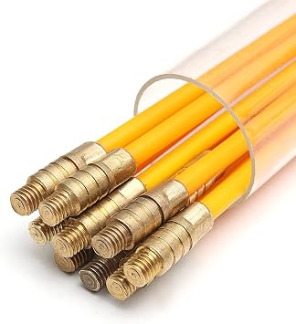 13 Feet Fiberglass Fish Tape Cable Rods, Electrical Wire Running Pull/Push Kit with Hook and Hole Kit Rod, Yellow