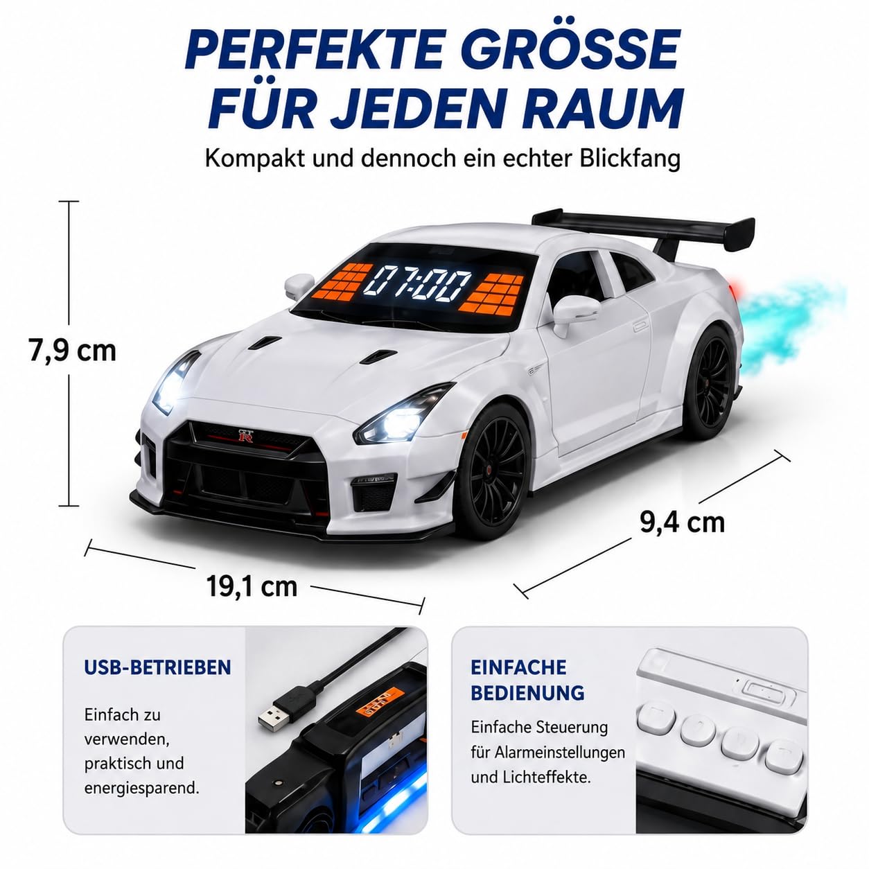 Hypercar Auto Wecker mit Motor Sound – Car Alarm Clock mit LED-Lichtern & Auspuff-Nebeleffekt, Realistischer Wecker Auto mit Motorgeräusch, Digitaler Autowecker für Schlafzimmer, Büro & Gaming (S-1)
