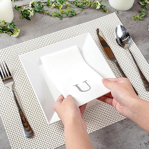 Miniatura 80 de Luxenap - Toallas de invitados de 15.8 x 7.9 pulgadas, 50 toallas de mano con letras plateadas, letra "P", fuente Sans Serif, servilletas de papel