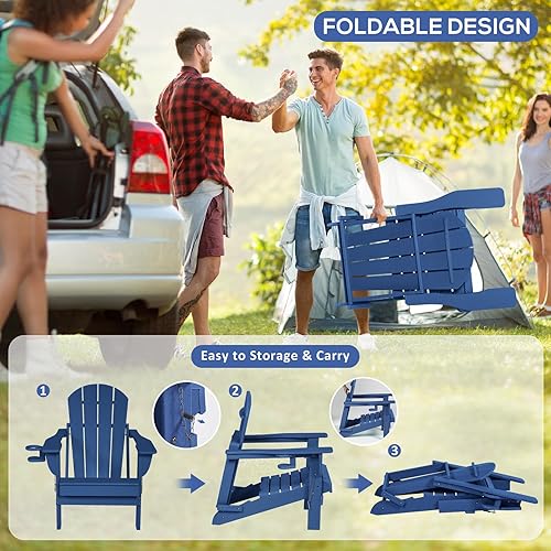 Miniatura 3 de Adirondack - Silla Adirondack con cojín y soporte para tazas, silla plegable Adirondack de HDPE con grano similar a la madera, sillas para