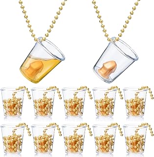 12 Pcs Bachelorette Shot Glasses with Metal Necklace, Bride Shot Glass for Bridal Shower Hen Night Wedding Party Girls Night Out Bride Squad Party Decoration Accessories Favors (Gold)