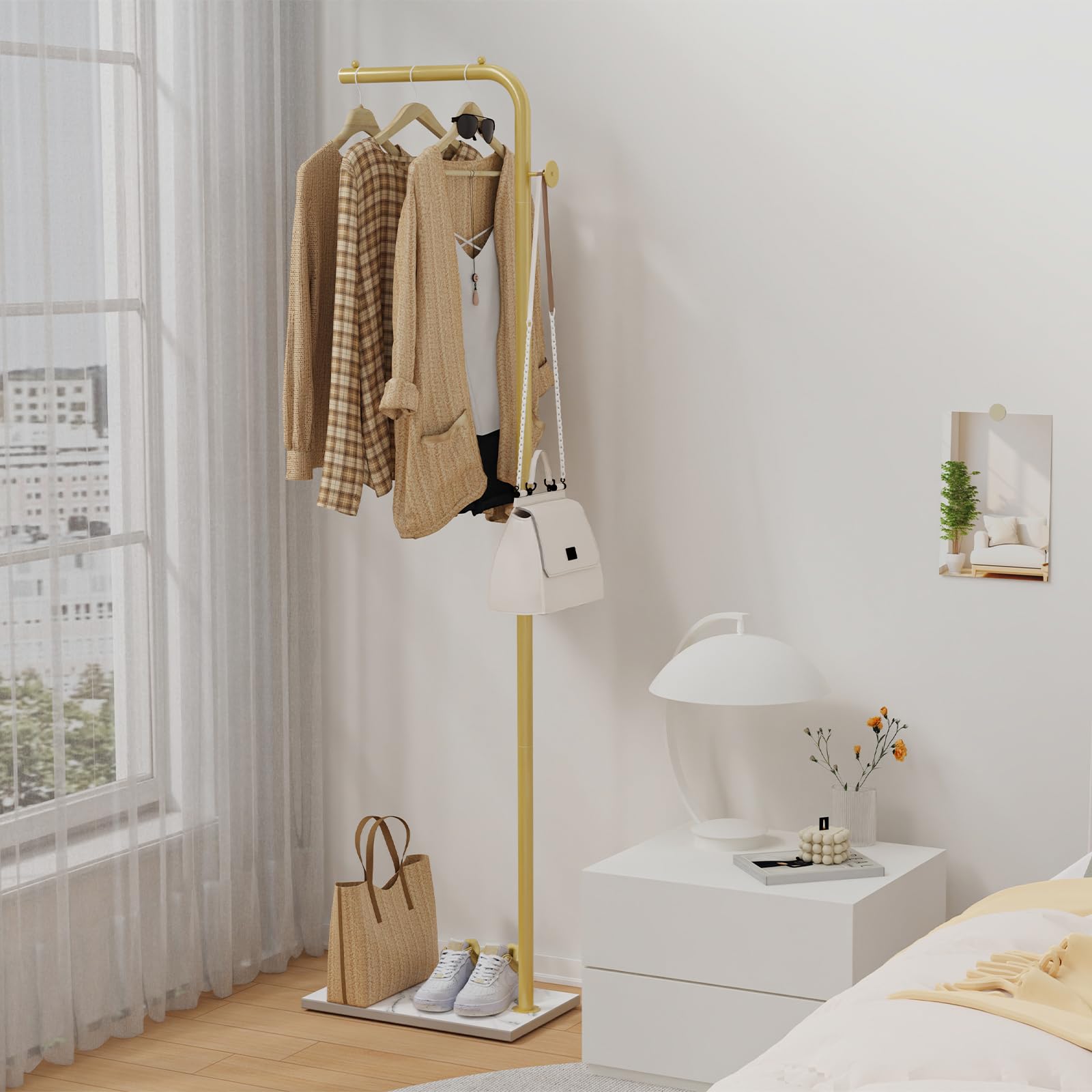 OUTBROS kleine Kleiderstange, L-förmige Kleiderständer 180cm hoch, Goldene