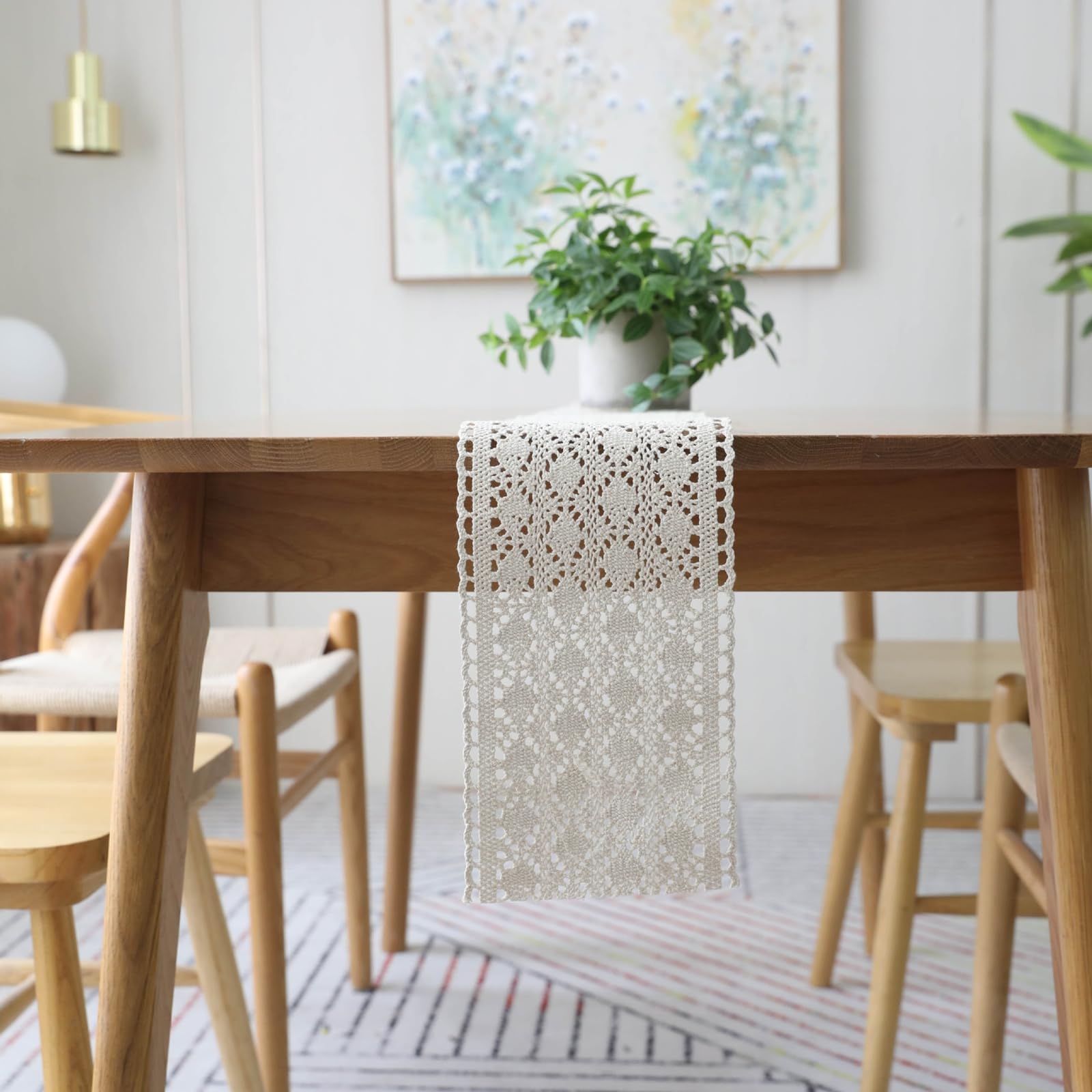 Beige Tischläufer Polyester Baumwolle, Makramee Boho Tischläufer Esstisch Abwaschbar Tischband Einfache Einfarbig Hohl Gewebter Tischdecke für Küche Esszimmer Dekor, 15x280 cm, Beige
