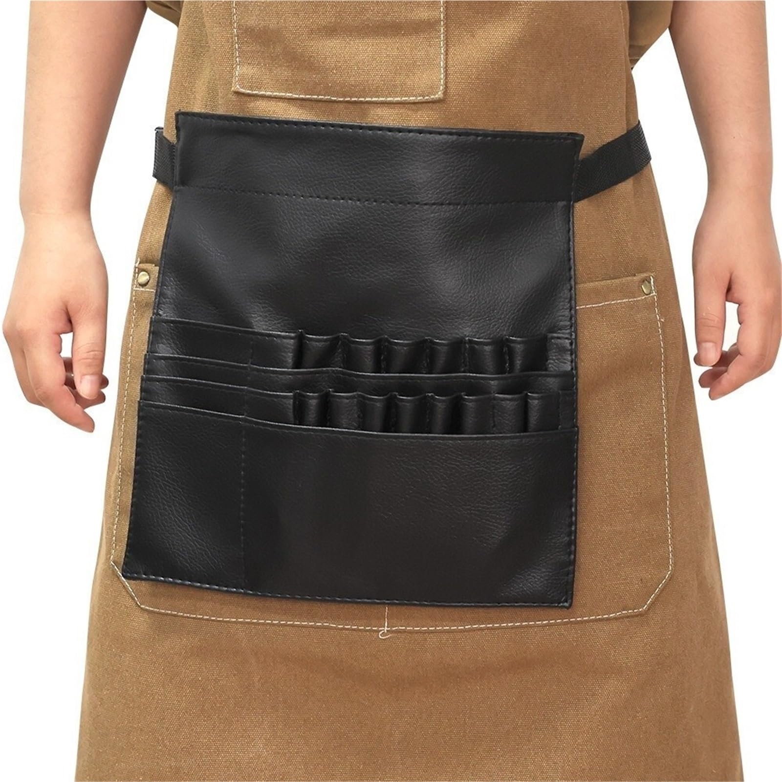 Sac Banane Maquillage Sac de Taille cosmétique Portable en Cuir PU, Brosse Maquillage Multi-Poches, Rangement d'outils durables et imperméables