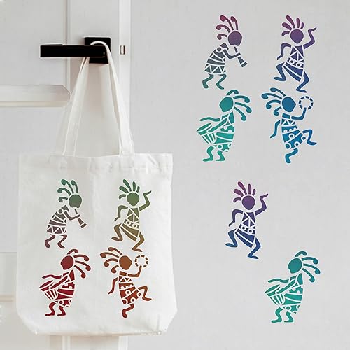 Miniatura 4 de FINGERINSPIRE Plantilla tribal africana de 12 x 12 pulgadas, plantilla de pintura de pared tribal reutilizable, plantilla Kokopelli blanca sobre