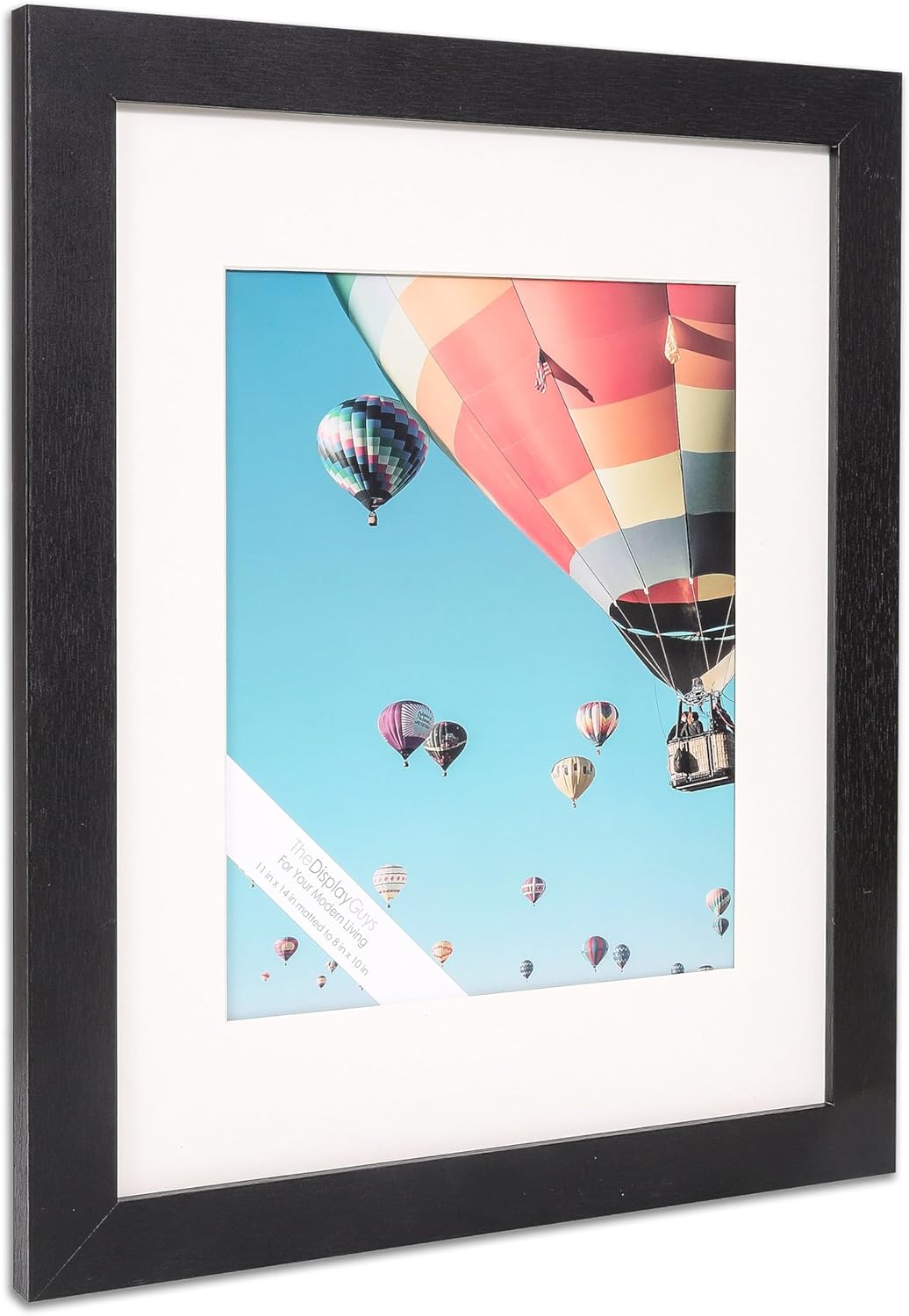 The Display Guys - Black Wooden Minimalist Picture Frames Set - Tempered Glass - 11x14 matted to 8x10 - Wall Hanging - 4-Pack