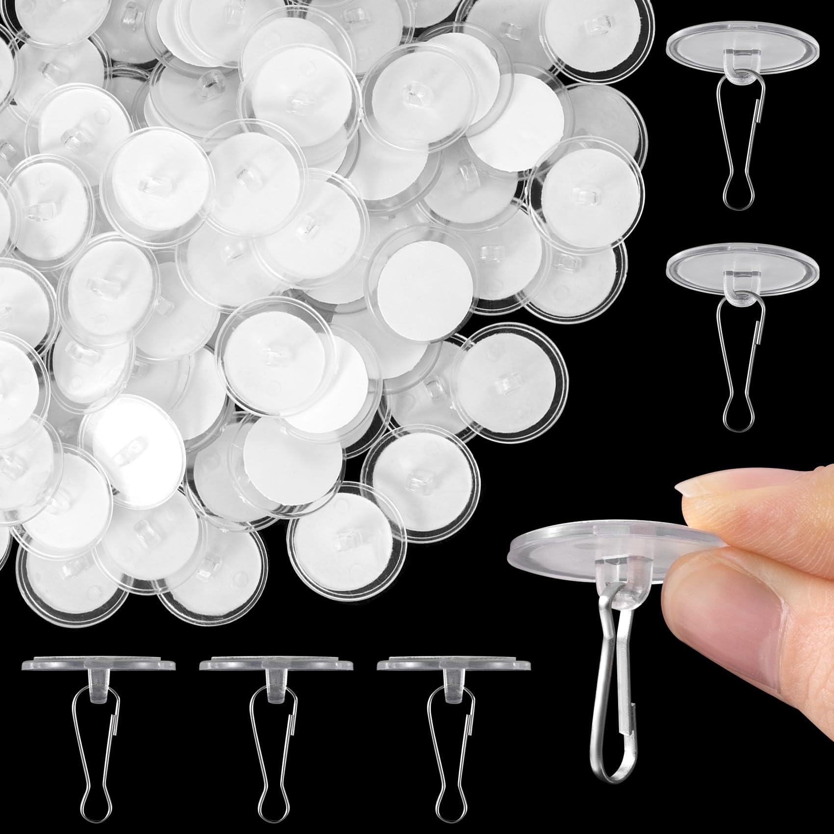 ANCIRS 80 Pcs Self Adhesive Ceiling Hooks, Clear Sticky Hooks for Hanging, Removable Sticker Hooks, No Drill Ceiling Hook for Plants, Lights, Clothes, Bags