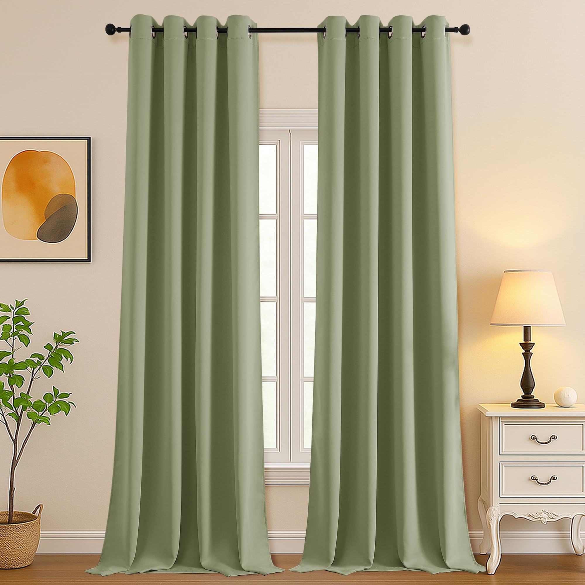 Simplebrand Sage Green Extra Long 10ft Curtains for Patio 120 Inches Long 2 Panels Set, Room Darkening Light Blocking Solid Thermal Insulated Energy Saving Grommet Noise Reducing Curtains, 50 Wx120 L
