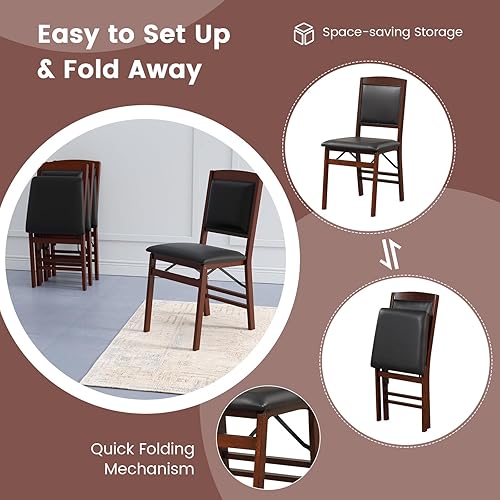 Miniatura 4 de GOFLAME Juego de 2 sillas plegables de comedor, sillas plegables con asiento acolchado de PVC y respaldo alto, sillas laterales de madera, paquete