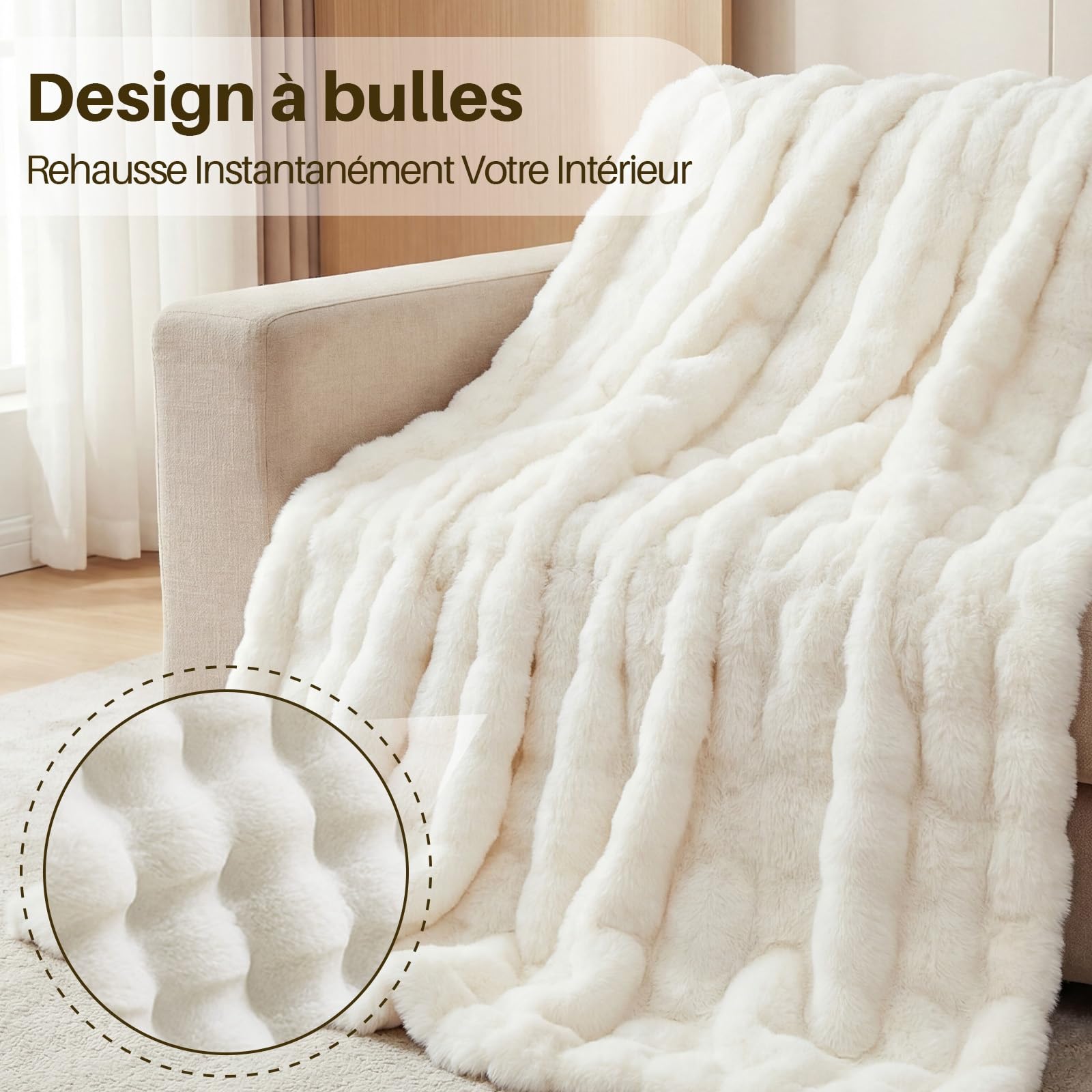 SHANNA Couverture 130x160 cm, Epaisse Plaid Lapin en Peluche Super Douce et Duveteux, Plaid Fausse Fourrure Haute Qualité, Polyvalente Plaids Polaire Chaude et Confortable pour Chambre Canapé Voyage