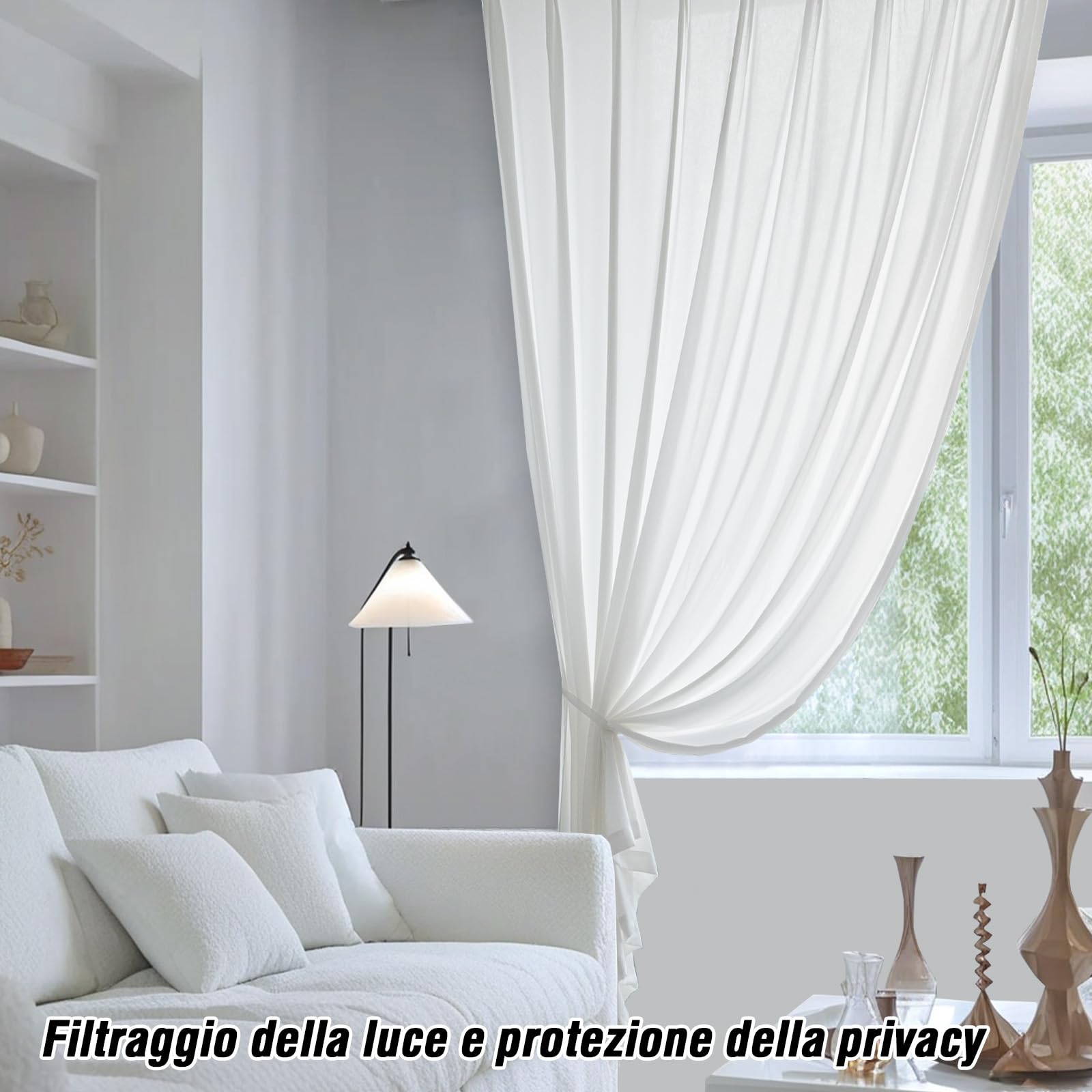 BellaHills Tenda Oscurante da Interno 2 Pannelli, Tende Finestre Voile Semi Trasparenti per Soggiorno e Camera da Letto Moderne Luminoso per Decorazioni per la casa Romantico L140 x A175 cm, Bianco