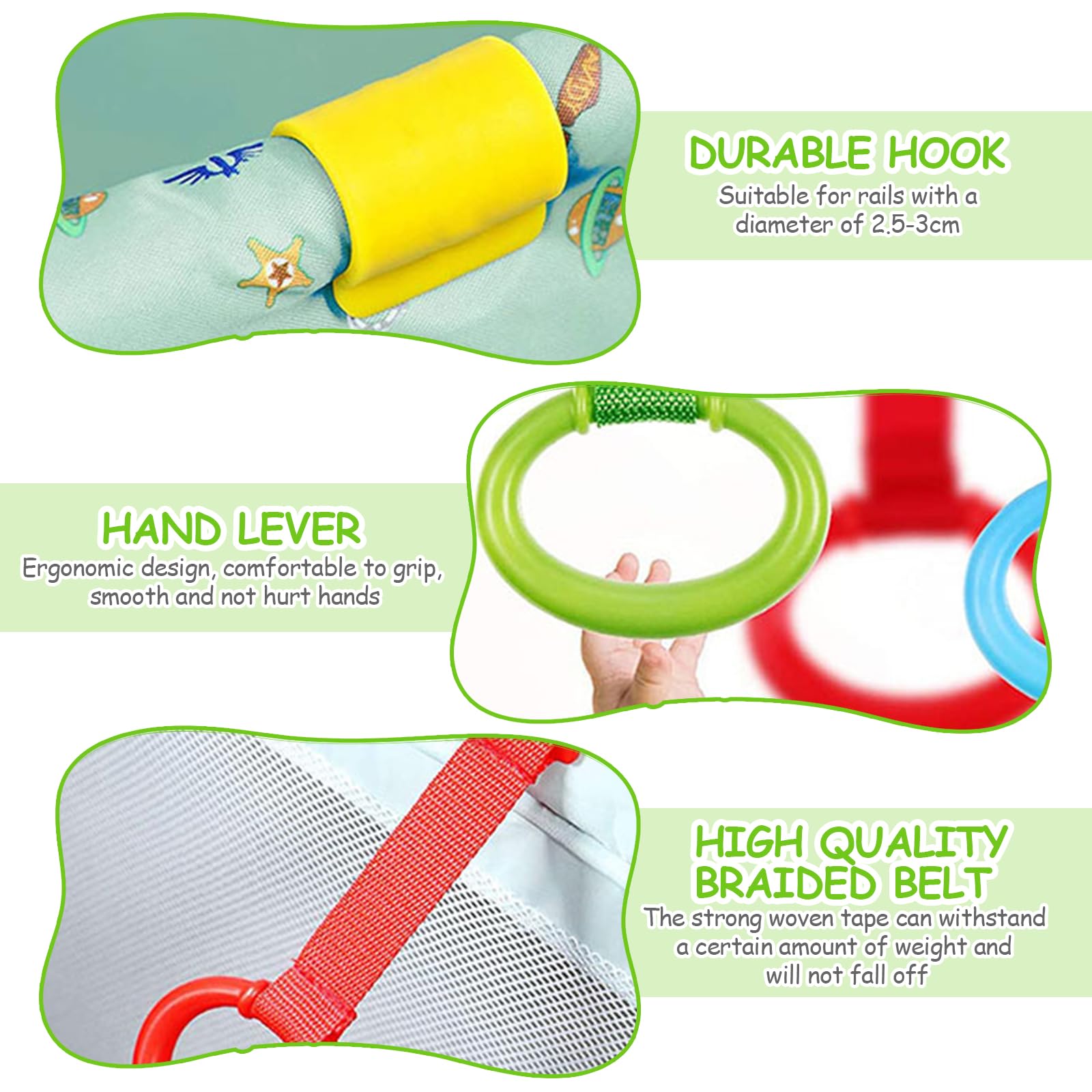 4-Pack Playpen Pull-Up Rings – Non-Slip Baby Handles, Easy Install/Remove, For 0-36 Months, Blue/Red/Yellow/Green
