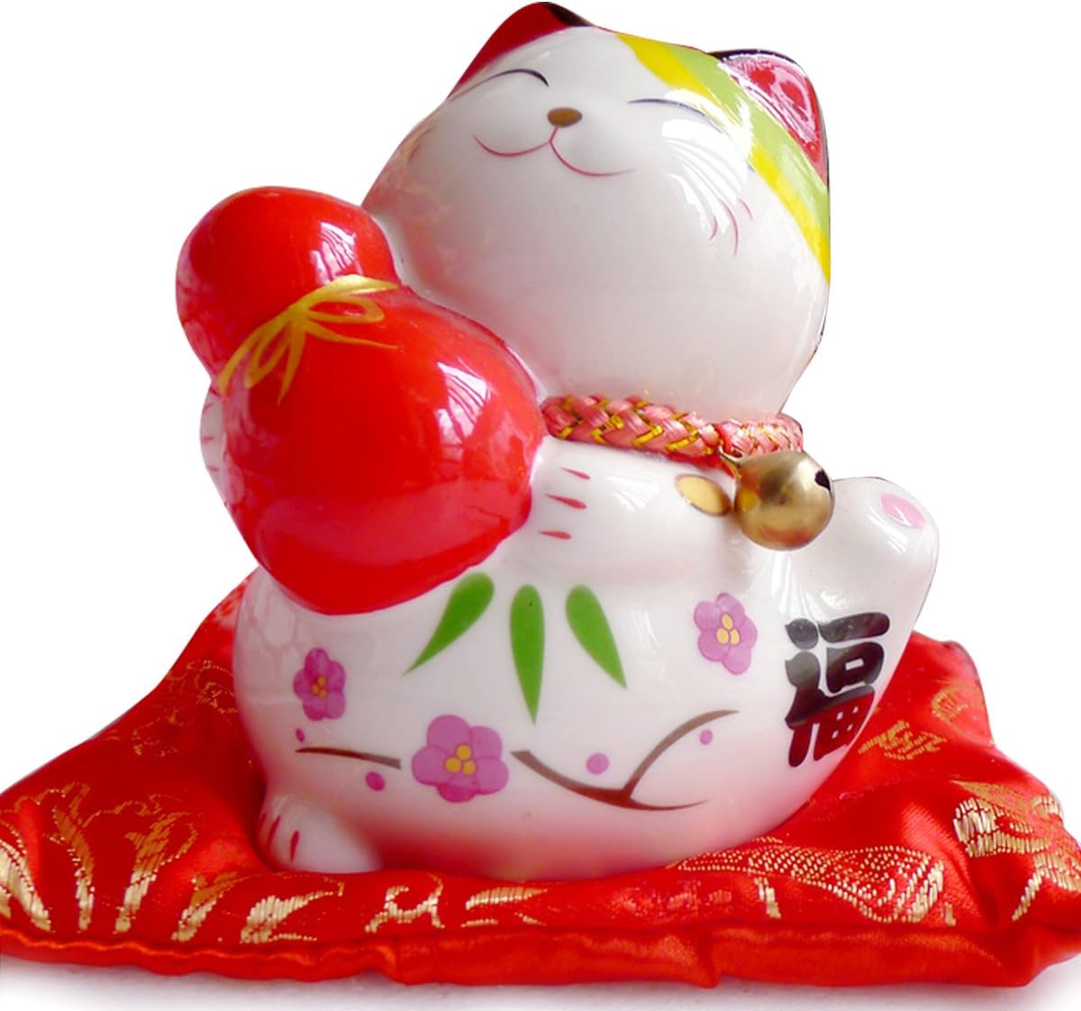 Tgfer 4" White Ceramic Maneki Neko Lucky Cat Coin Bank Style Gourd