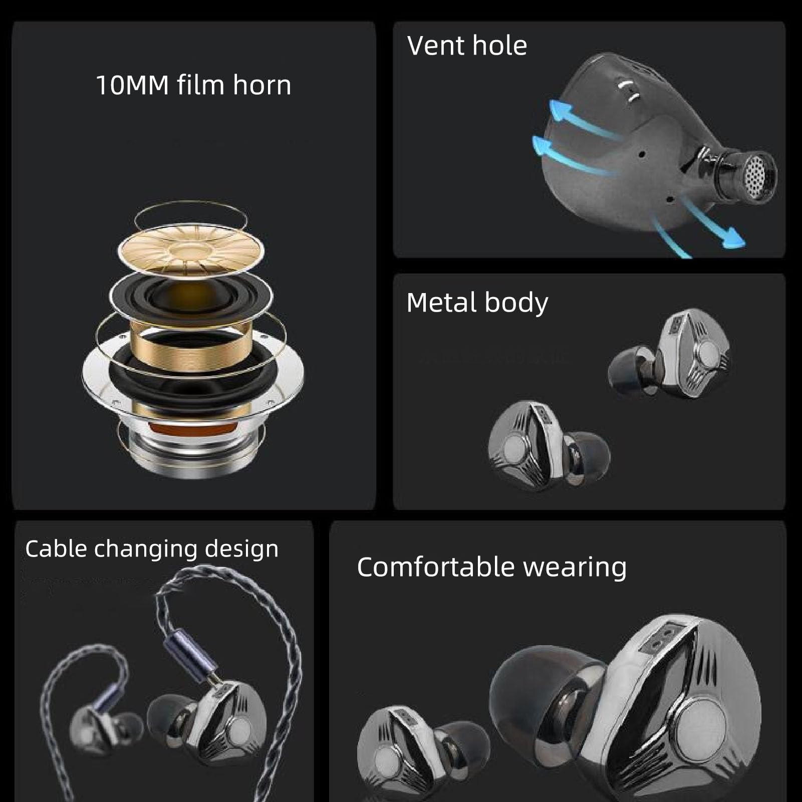 Garsent Auricolari IEM Cablati HiFi con vestibilità Comoda Ed Eccellente Isolamento Acustico, Auricolari Cablati in Rame Placcato Argento per un Ascolto Coinvolgente della Musica, 3 Dimensioni di