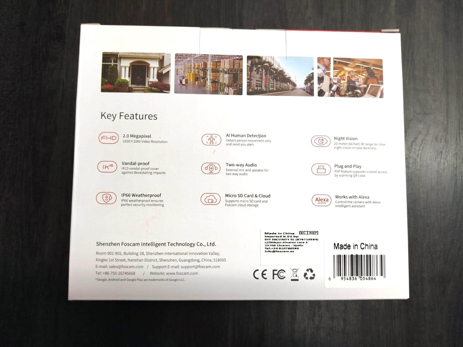 Foscam D2EP PoE IP-Kamera für den Außenbereich, HD, 2 MP, Infrarot, 20 m, Vandalensicherung, IK10, intelligente menschliche Erkennung, kompatibel mit Amazon Alexa