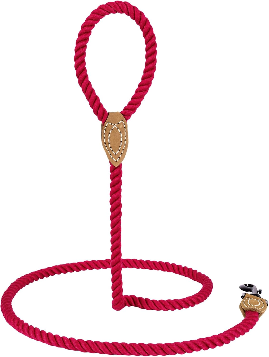 Mile High Life Braided Cotton Rope Leash with Leather Tailor Handle and Heavy Duty Metal Sturdy Clasp (Red, 6 FT) - Image 4