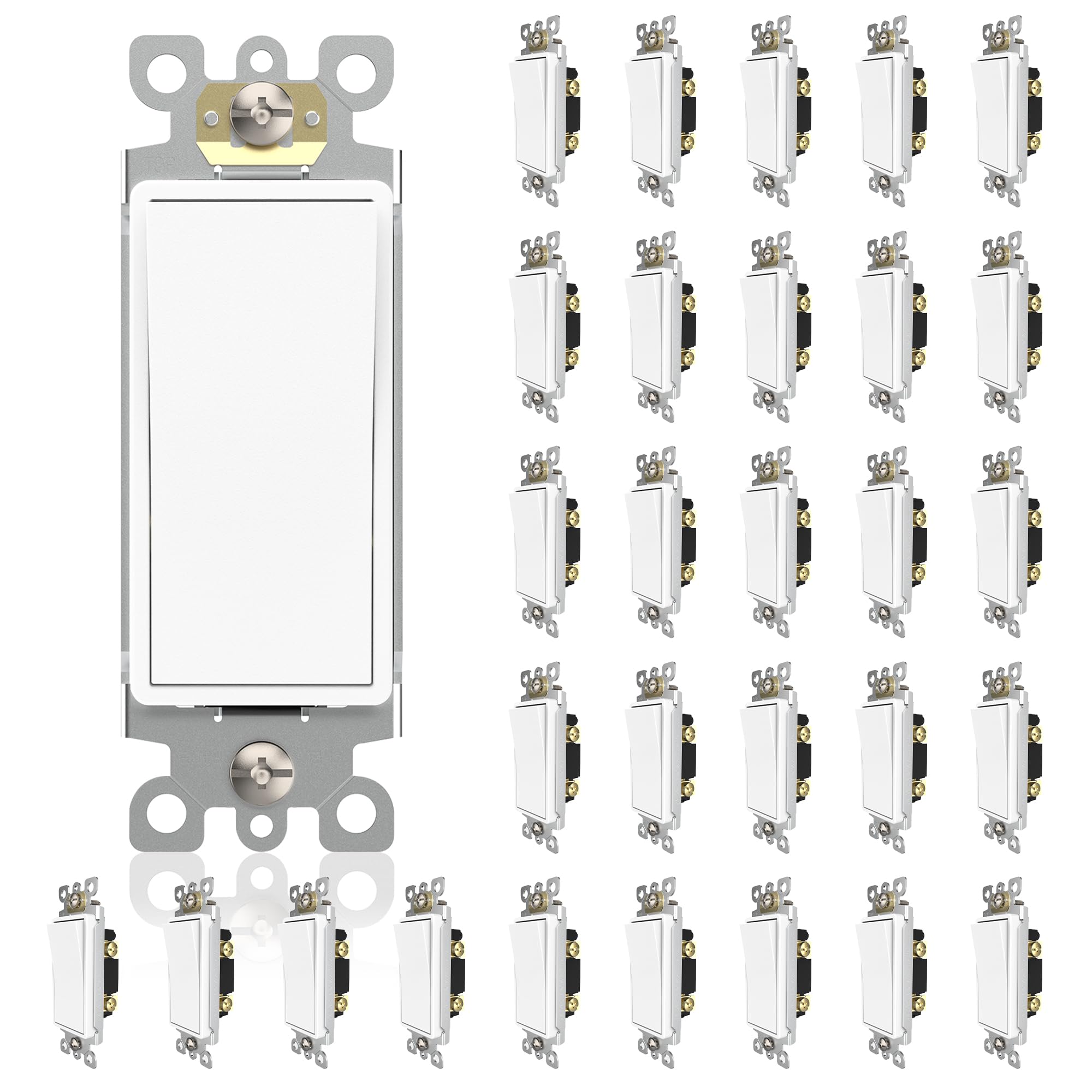 ThunderWay Matte White Single-Pole Decorator Wall Light Switch, Decorative Paddle Rocker Switch Replacement, 15A 120/277V, UL Listed for Residential