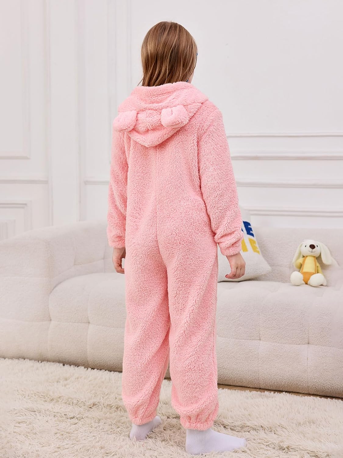 rrhss Girls Sherpa Fleece Onesie Pajamas Kids Zip-Front Animal One-Piece Hooded Sleepwear 5-14 Years - Image 5