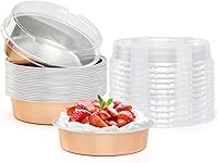 Vista 35 de Beasea Paquete de 20 Moldes para Cheesecake con Tapas, 8 Oz, 4 Pulgadas Moldes Redondos de Papel de Aluminio para Tartas, Contenedor para Muffins