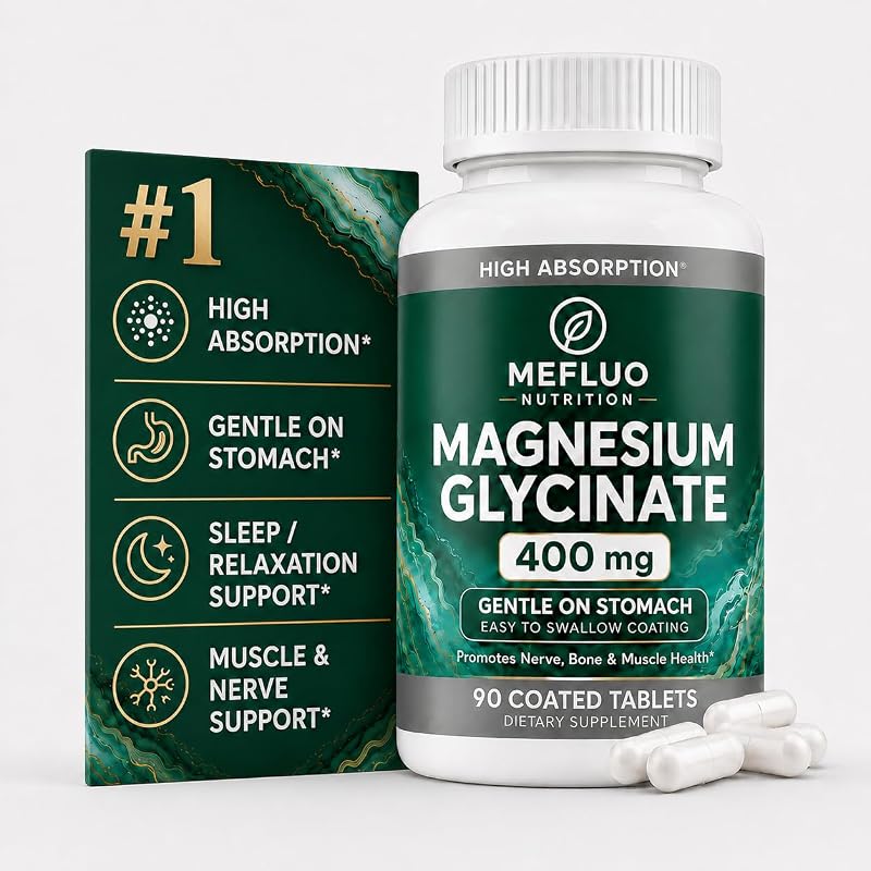 Mefluo Suplemento de Magnésio Glicinato 400 mg, 90 comprimidos veganos