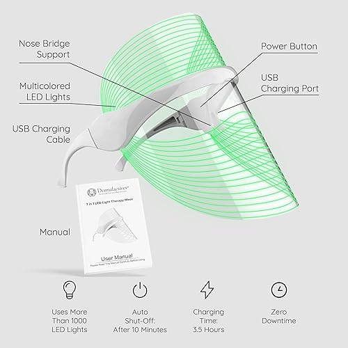 Miniatura 6 de Dermalactives Máscara de terapia de luz LED, máscara LED de 7 colores para piel clara, aumenta el colágeno de la piel y ayuda a reducir la
