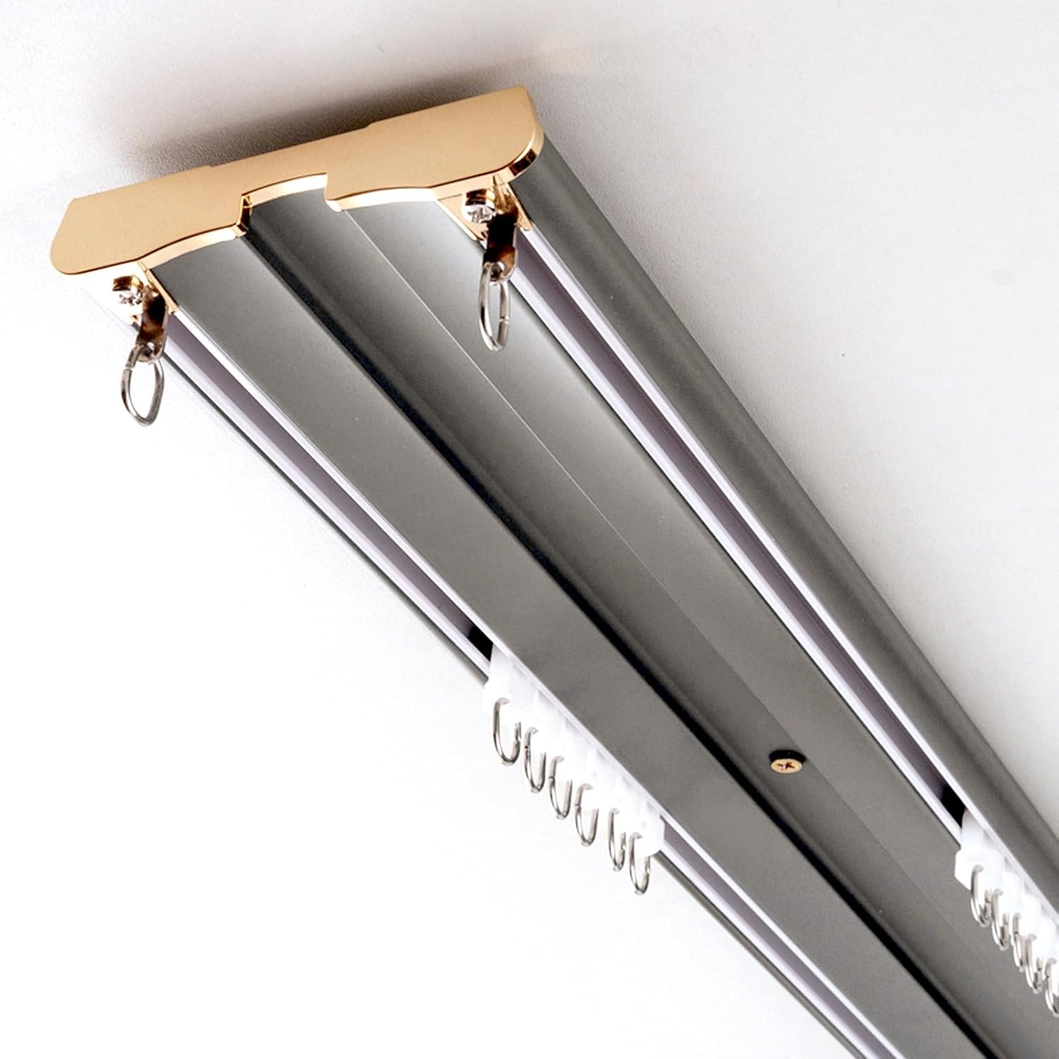 Heavy-Duty Curtain Track 1-10m Double-Channel Aluminum Curtain Rail with Silent Rollers Ideal for Offices & Home Room Dividers (Gray 490cm)