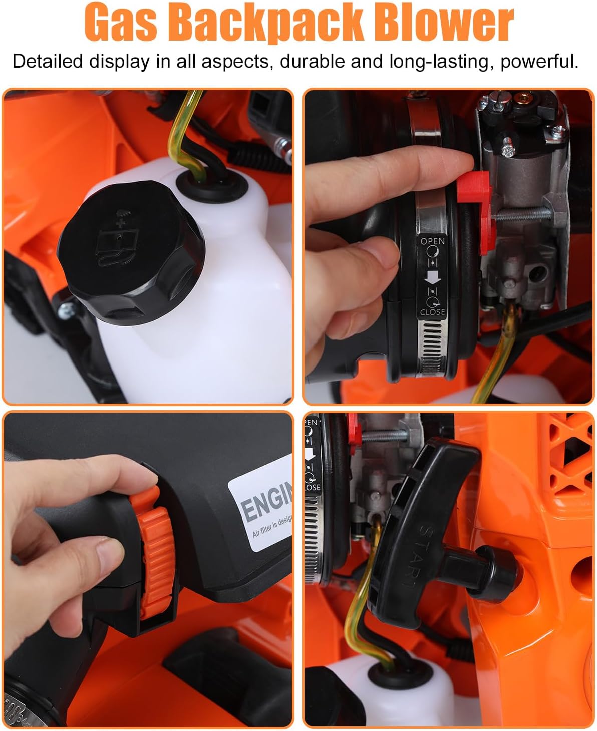 80cc Backpack Leaf Blower, Gas Powered, 2 Stroke, 90CFM/230MPH, Variable Speed & Control, Low Noise Gas Blowers for Commercial Lawn Care, Yard Snow & Debris Removing