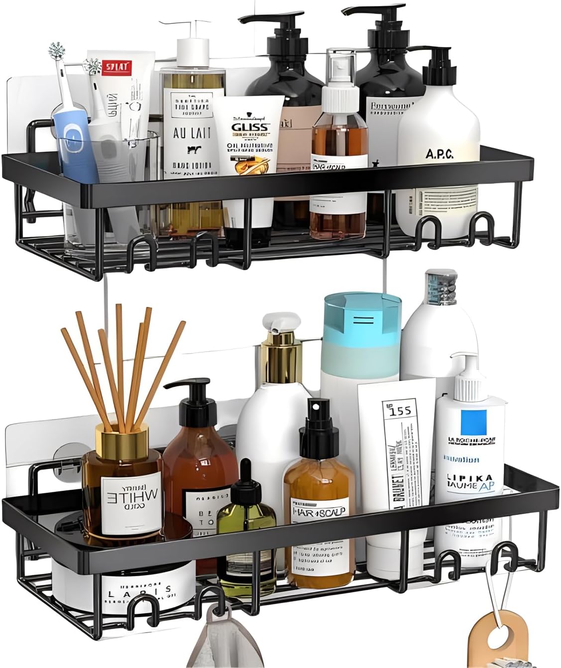 2 pack Bathroom Shelf,Bathroom Shower Shelf,No Drilling Bathroom Shelf Wall Mounted Stainless Steel Shower Shelves for Bathroom,Toilet,Kitchen(Black)