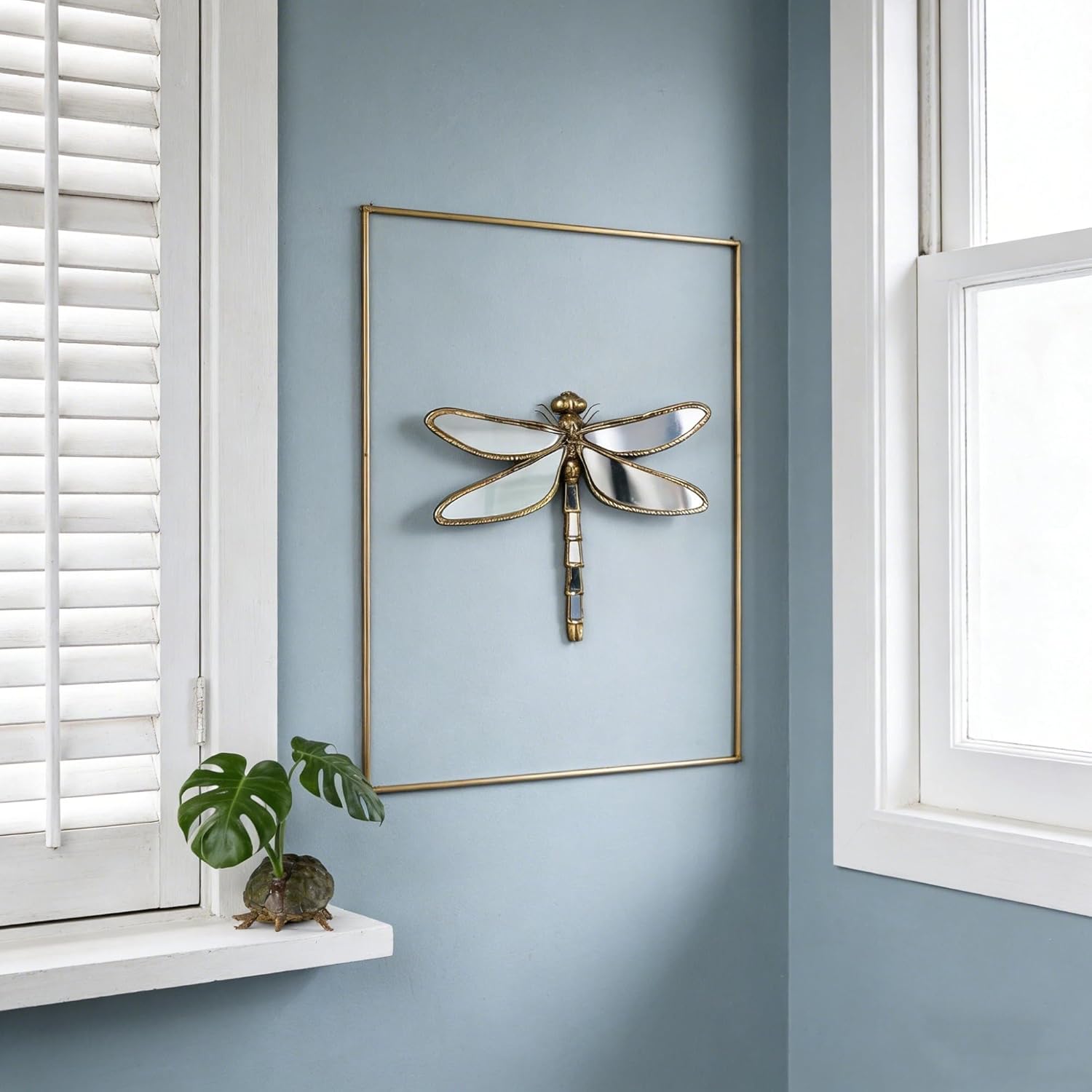 Dragonfly Mirror Wall Decor, Dragon Fly Mirror Mounted Sculptures, Retro Decorative Bug Insects Animals Beetle Mirrors, Creative Butterfly Home Decor for Living Room Bedroom (Dragonfly)