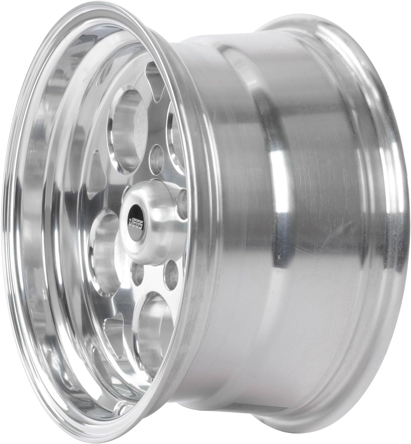 JEGS SSR Mag Wheel 15in.x 8in.| 5 x 4.75in.Wheel Bolt Pattern Spacing | 0 mm Offset | 4.5in.Backspacing | Polished Finish | 3.27in.Center Bore | Includes Center Cap
