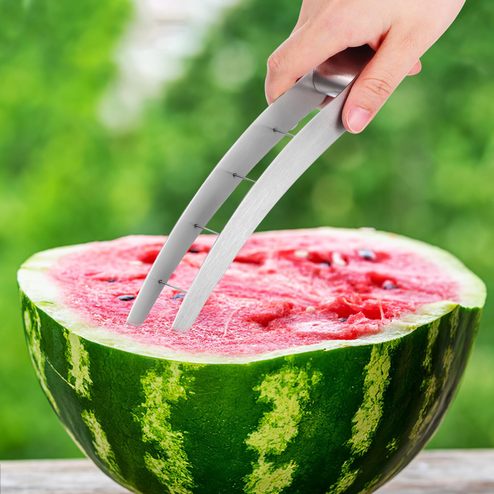 Kichvoe 2stücke Wassermelonen Schneidewerkzeug Teiliges Aus Edelstahl Sicherer Fruchtschneider Für Wassermelonen Und Cantaloupe Effizientes Einfaches Zerteilen Für Obstwürfel