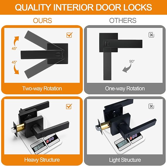 Sopoby 8 Pack Matte Black Door Handles Privacy Door Levers, Keyless Interior Door Knobs Square Door Levers Heavy Duty Door Locks for Bedroom Bathroom, Reversible Flat Levers