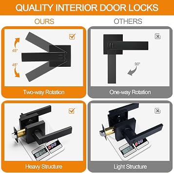Sopoby 8 Pack Matte Black Door Handles Privacy Door Levers, Keyless Interior Door Knobs Square Door Levers Heavy Duty Door Locks for Bedroom Bathroom, Reversible Flat Levers