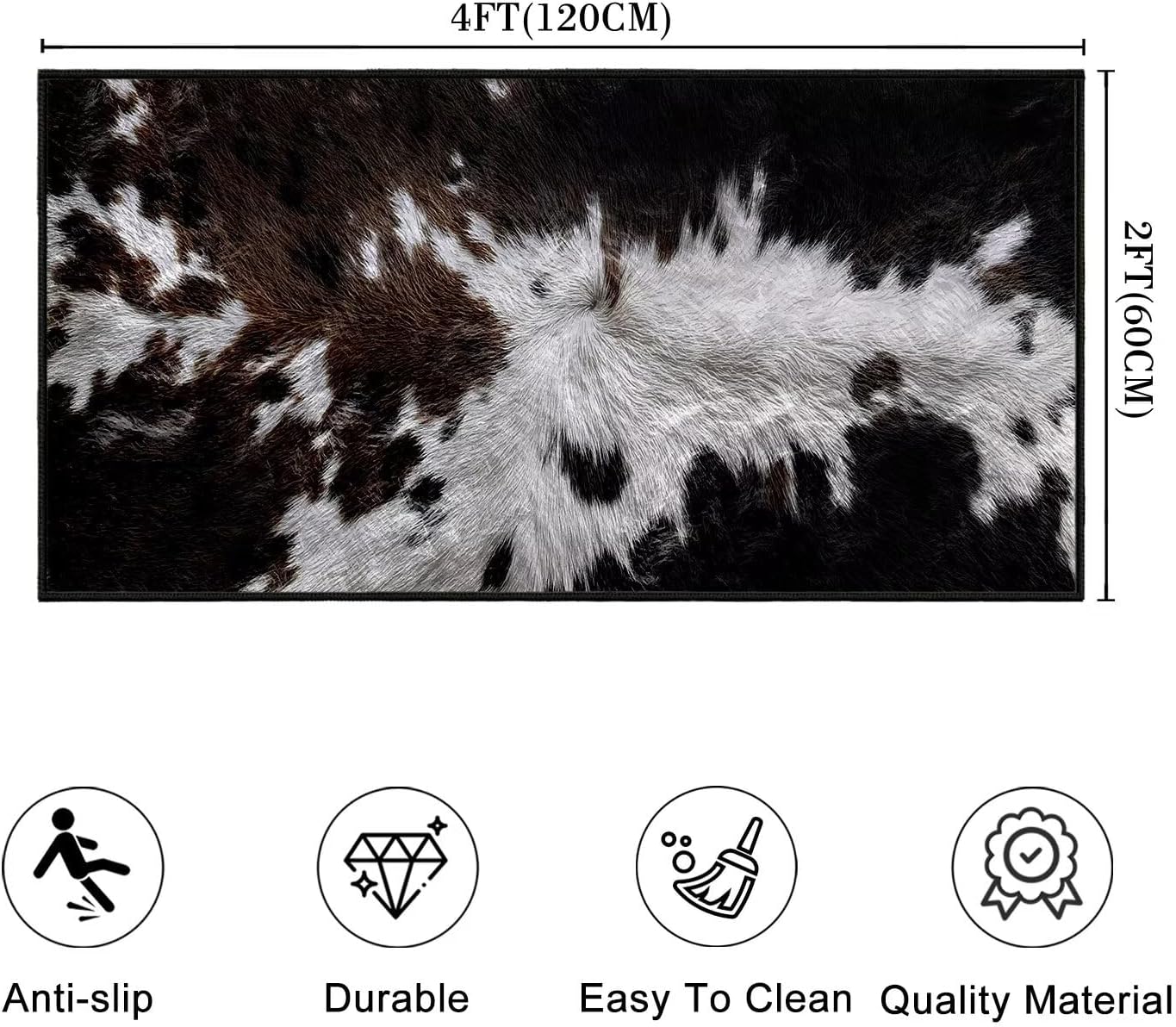 Cowhide Runner Rug 2x4 Rugs for Bedroom,Cow Print Kitchen Rug Washable Indoor Door Mat Western Floor Carpets Non Slip Rustic Throw Rugs Rustic Accent Area Carpet Runners for Hallway,Entryway,Laundry