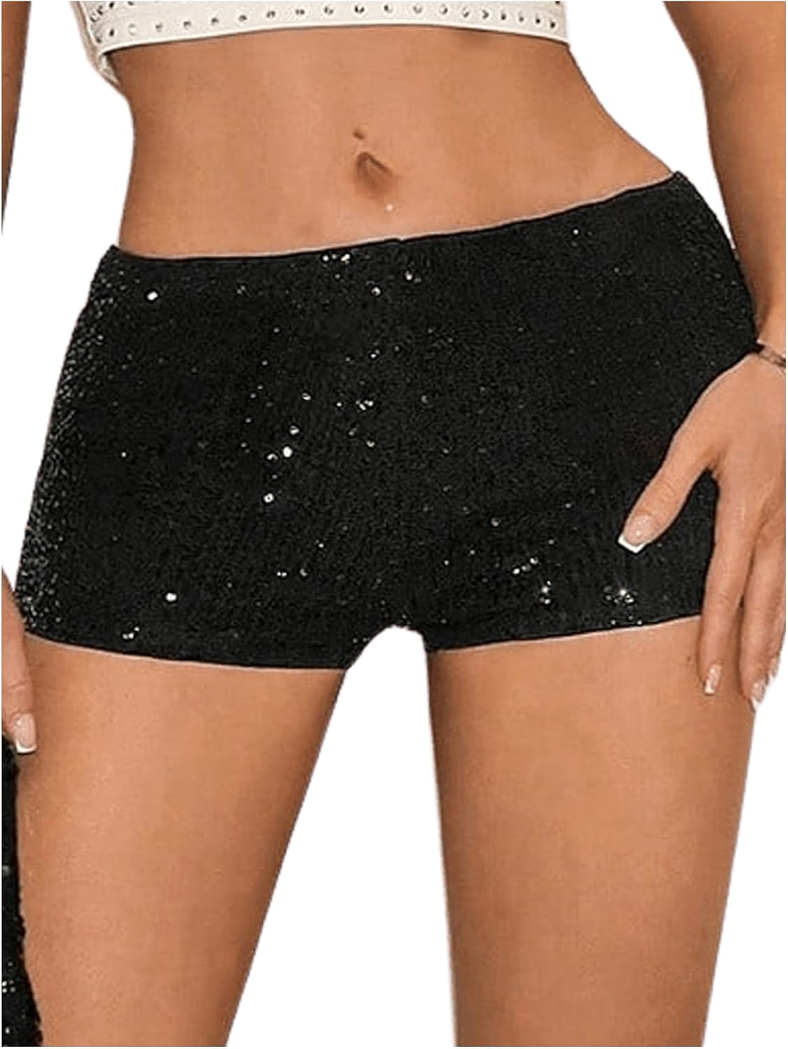 SOLY HUX Women's Sequin Shorts Elastic Low Rise Y2k Party Streetwear Mini Shorts