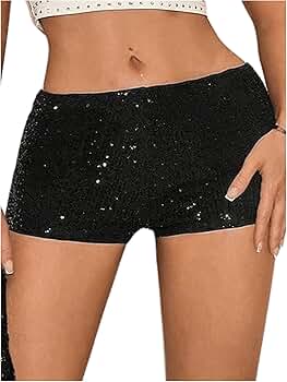SOLY HUX Women's Sequin Shorts Elastic Low Rise Y2k Party