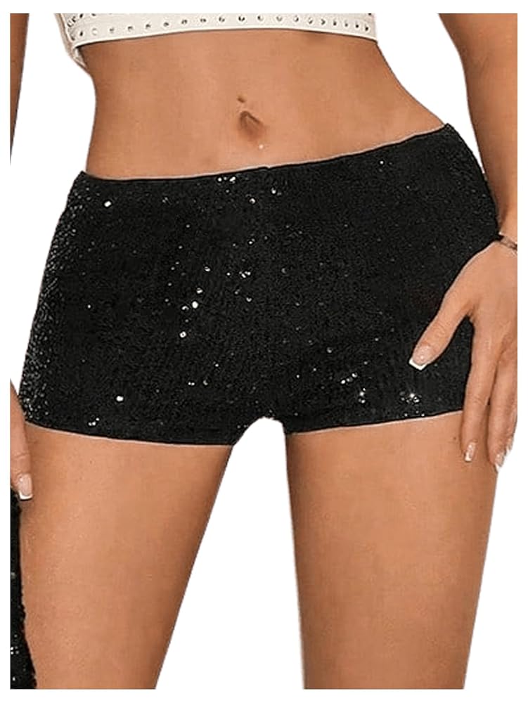 SOLY HUX Women's Sequin Shorts Elastic Low Rise Y2k Party