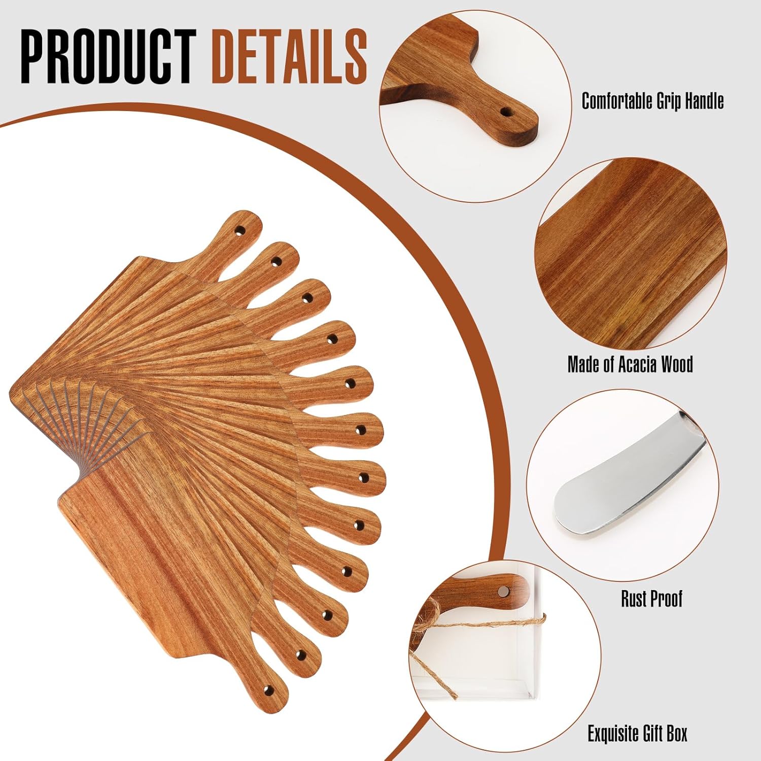 Tioncy 12 Sets Bridal Baby Shower Cheese Prizes Christmas Kitchen Gifts Mini Charcuterie Board Set with Knife Wooden Board Thank You Box for Christmas Wedding Party Guests Game Gifts(Acacia Wood)