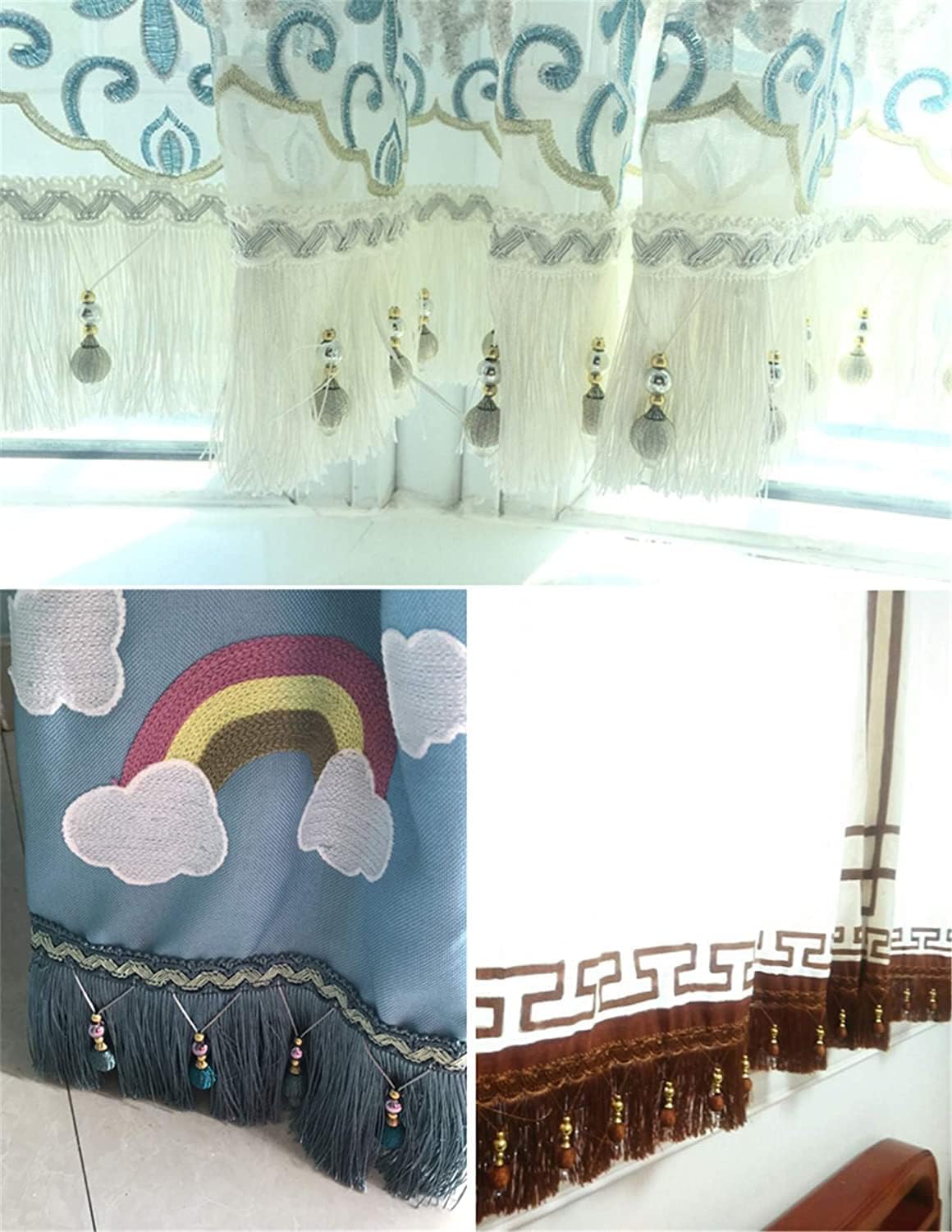 編み込みビーズフリンジエッジングトリム、編み込みビーズ吊り下げボールタッセルトリミングアップリケ生地リボンバンドカーテンテーブルウェ