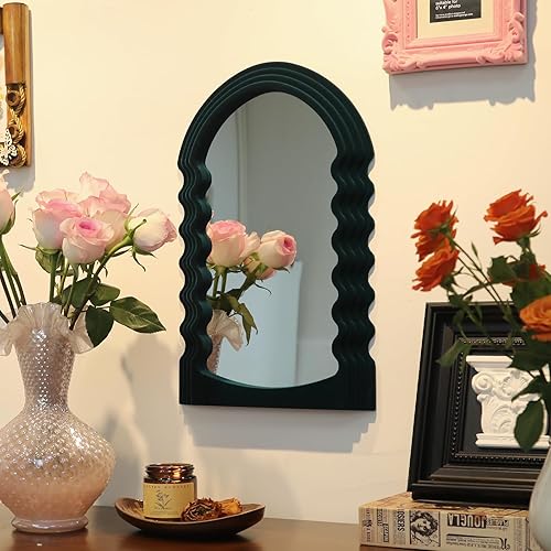 Miniatura 2 de Espejo de pared verde para entrada de pasillo, pequeños espejos decorativos arqueados irregulares para el hogar, oficina, sala de estar, escultura