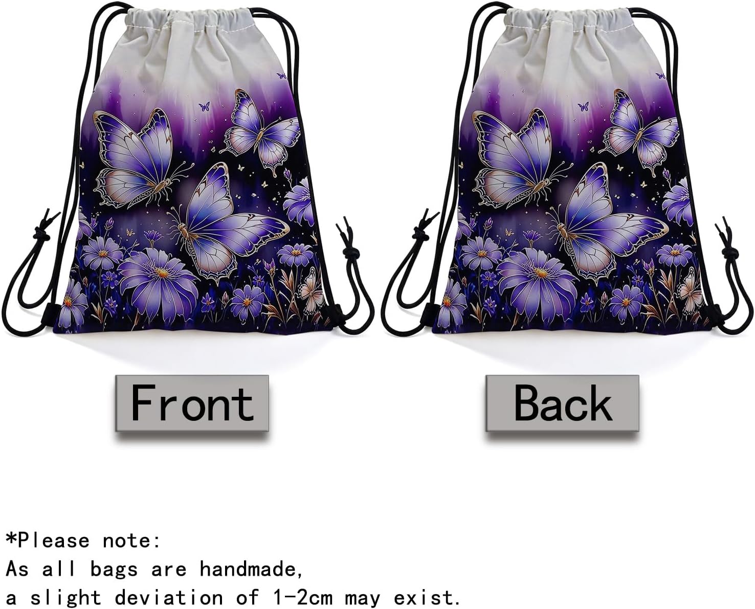 Purple Floral Butterfly Dual-Sided Print Drawstring Bag image 5