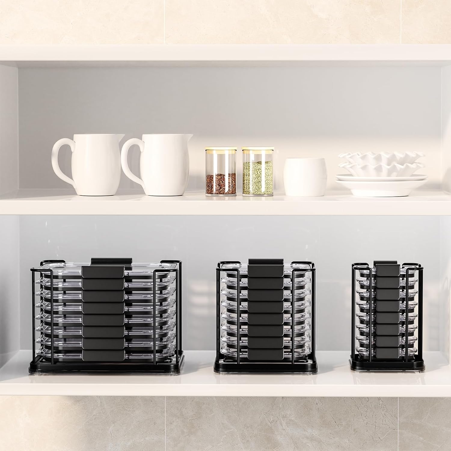 Food Container Lid Organizer for Rubbermaid Brilliance Snap-On Lids,3-Piece Metal Lid Organizer for Kitchen Cabinet & Pantry Storage Rack Lid Holder for 4.7 Cup, 3.2 Cup, 1.3 Cup & 0.5 Cup Containers
