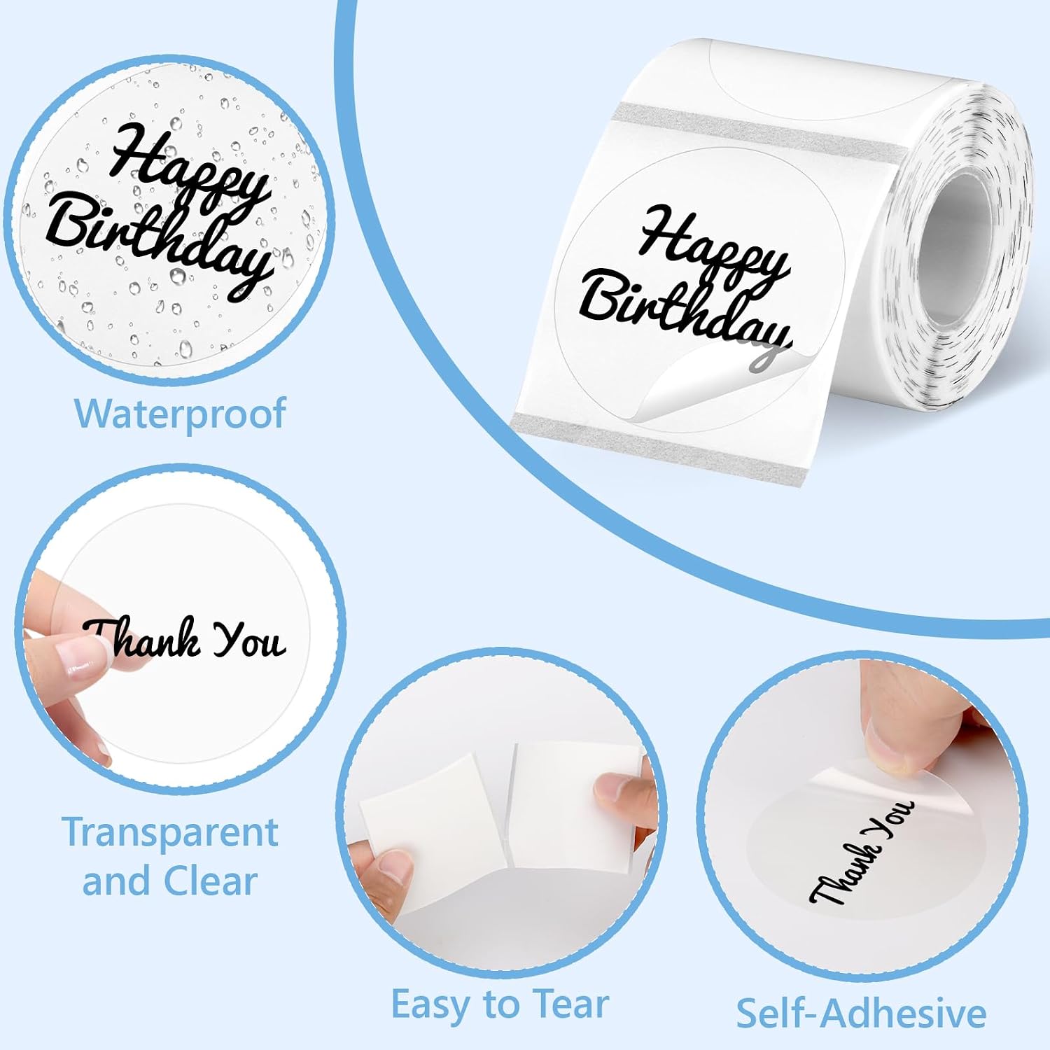1000 Pcs 2 Inch Round Thermal Labels 2x2 Clear Thermal Labels Circle Transparent Thermal Sticker Paper Waterproof Self-Adhesive Thermal Printer Stickers Roll Logo Stickers for M110 M120 M150 M200 M220