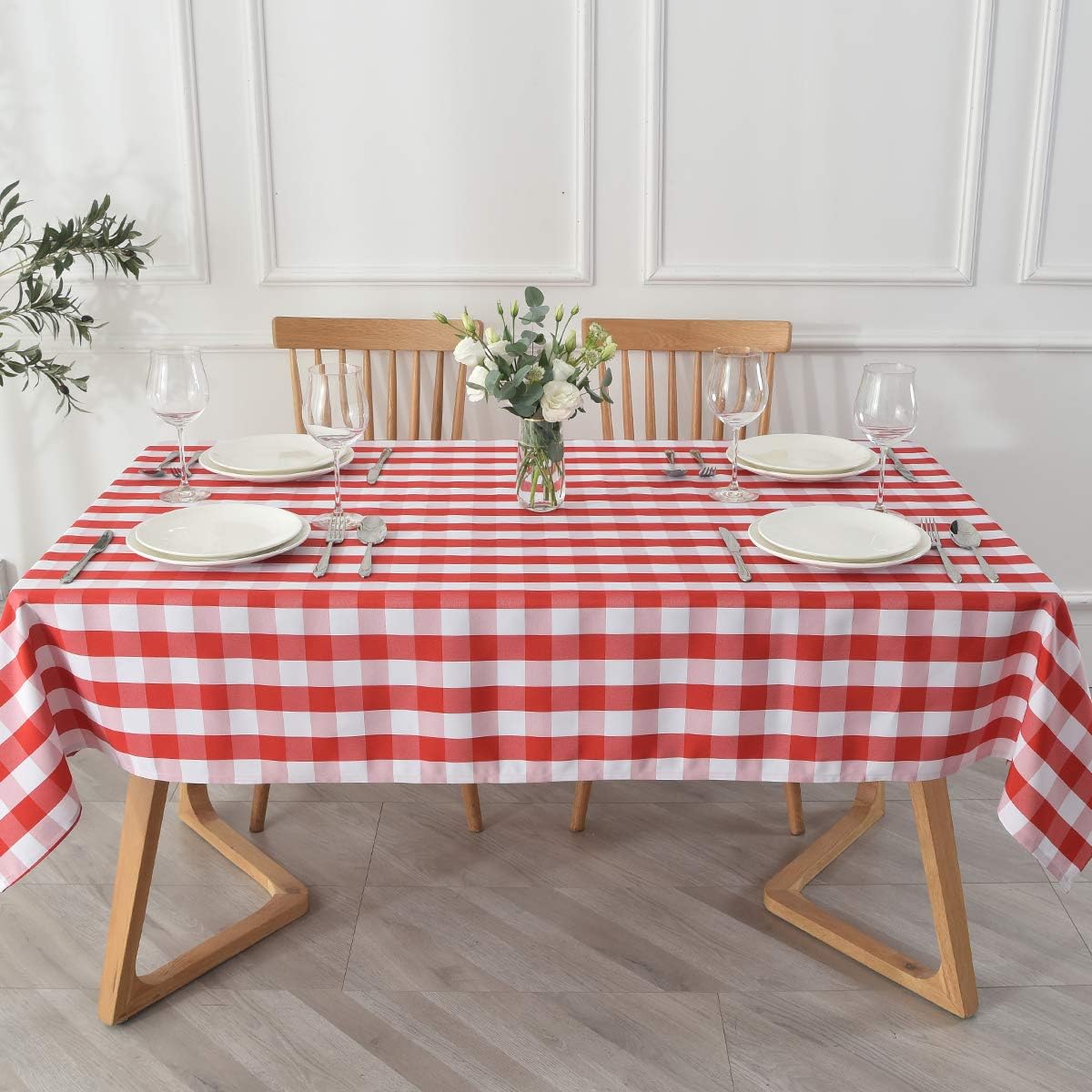maxmill Rectangle Checkered Tablecloth Waterproof Spillproof Wrinkle Resistant Buffalo Plaid Heavy Weight Table Cloth Gingham Table Cover for Outdoor and Indoor Use, 52 x 70 Inch Red and White - Image 8