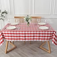 Vista 8 de maxmill Rectangle Checkered Tablecloth Waterproof Spillproof Wrinkle Resistant Buffalo Plaid Heavy Weight Table Cloth Gingham Table Cover for Rojo